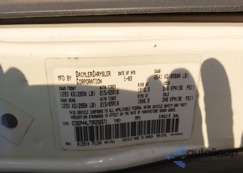 2003 Chrysler Town & Country Lx из США, поврежденный, VIN 2C8GP44L73R256571